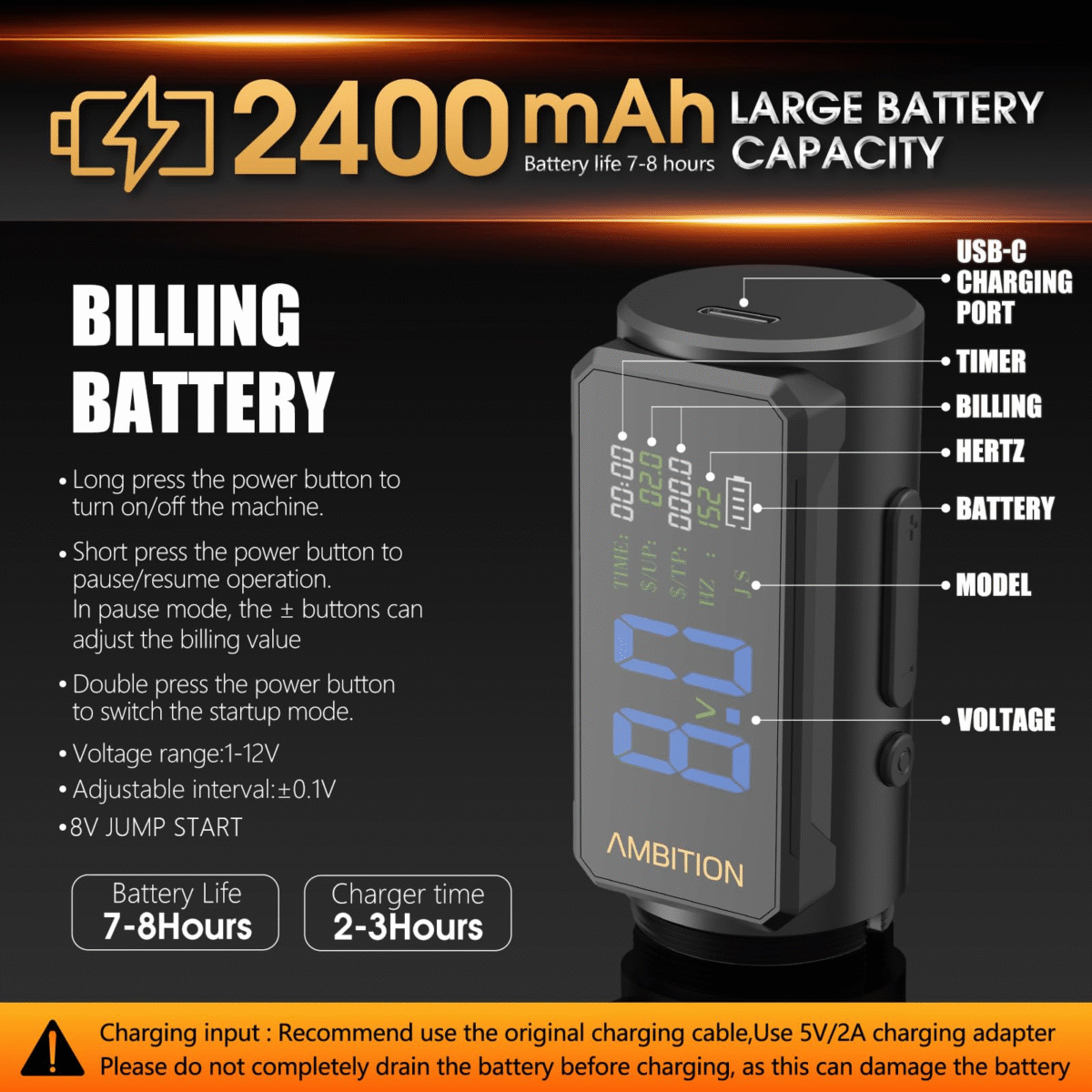 Ambition Soldier 270 S Wireless Tattoo Pen Machine, Rotary Tattoo Gun with 2400 mAh Battery, 270 g.cm Torque Brushless Motor, 5.0mm Stroke Cordless Tattoo Supply for Professional Artists - Image 4