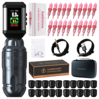 Ambition Lutin Rotary Tattoo Machine with 2Pcs Korall Tattoo Power Supply 2200mAh Straight Drive Bar - Wireless Tattoo Machine Short Tattoo Pen with Brushless Motor with RCA Cord for Tattoo Artist - Image 2