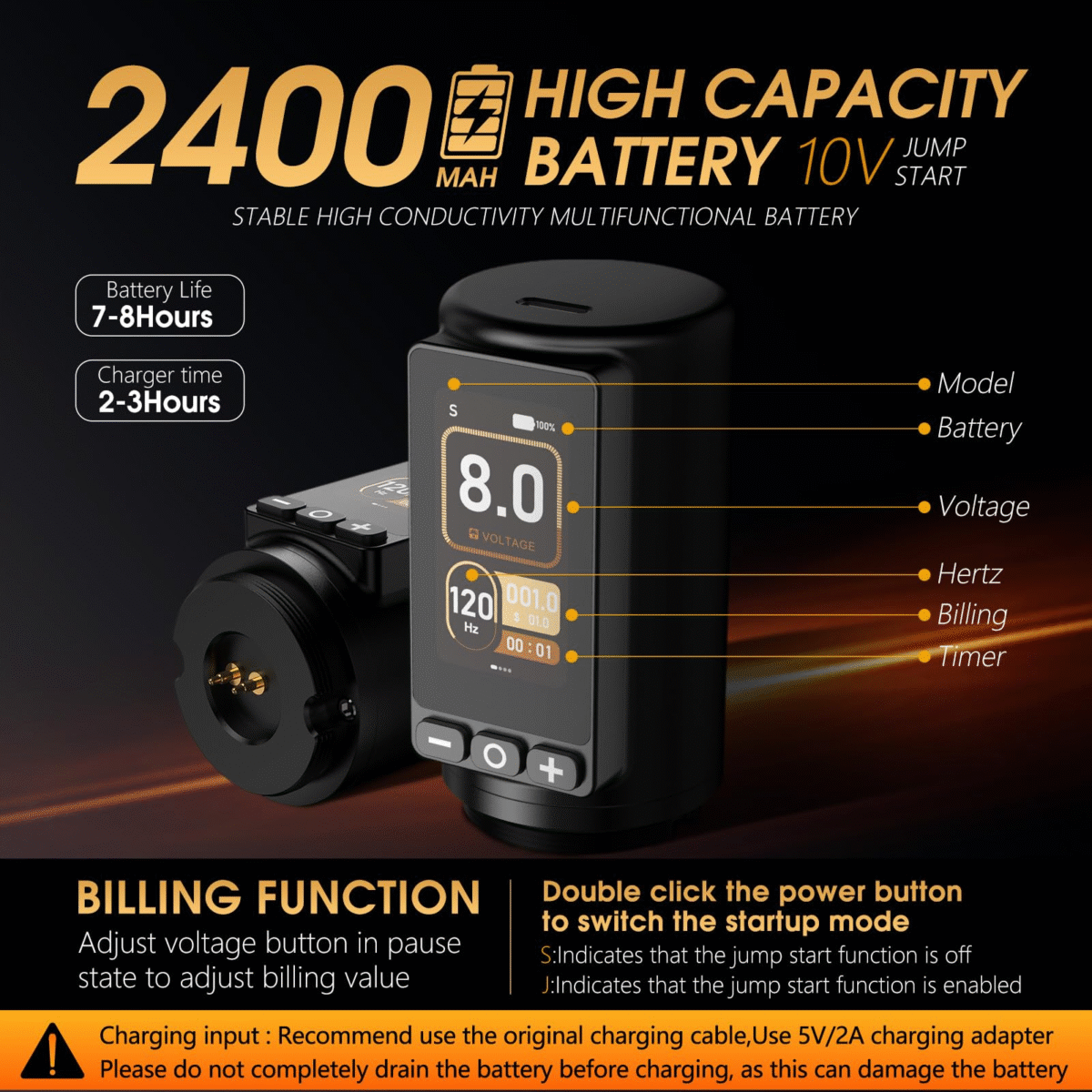 Ambition Soldier 270 Wireless Tattoo Machine, 270 g.cm Torque Brushless Motor Cordless Tattoo Gun, Rotary Tattoo Cartridge Pen with Dual 2400mAh Touchscreen Battery Supply for Artists - Image 7