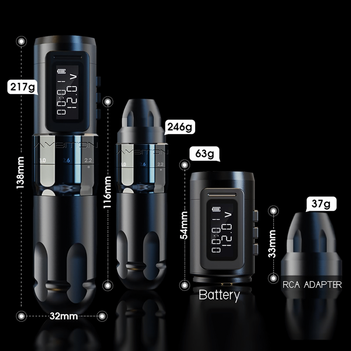 Ambition MARS-U Wireless Tattoo Machine with Adjustable Stroke - Rotary Cartridge Tattoo Machine Pen with Extra 1800mAh Power Coreless Motor Digital LED Display for Professional Tattoo Artist - Image 5