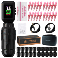 Ambition Lutin Rotary Tattoo Machine with 2Pcs Korall Tattoo Power Supply 2200mAh Straight Drive Bar - Wireless Tattoo Machine Short Tattoo Pen with Brushless Motor with RCA Cord for Tattoo Artist - Image 4