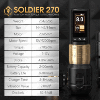 Ambition Soldier 270 Wireless Tattoo Machine, 270 g.cm Torque Brushless Motor Cordless Tattoo Gun, Rotary Tattoo Cartridge Pen with Dual 2400mAh Touchscreen Battery Supply for Artists - Image 2