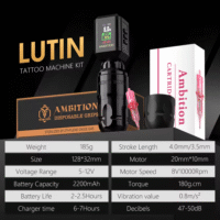 Ambition Lutin Rotary Tattoo Machine with 2Pcs Korall Tattoo Power Supply 2200mAh Straight Drive Bar - Wireless Tattoo Machine Short Tattoo Pen with Brushless Motor with RCA Cord for Tattoo Artist - Image 3