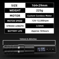Wireless Tattoo Gun - Rotary Tattoo Cartridge Pen Custom Coreless Motor 2400mAh Power Supply Digital LED Display Professional for Tattoo Artist - Image 3
