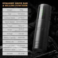 Ambition Ninja Ultra Wireless Tattoo Machine with Intelligent Billing Feature- Rotary Cartridge Pen with 1900mAh Wireless Tattoo Gun Coreless Motor Straight Drive Bar Equipment for Tattoo Artists - Image 9