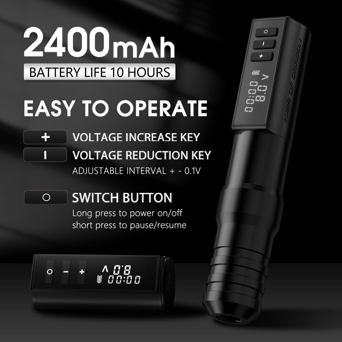 Wireless Tattoo Gun - Rotary Tattoo Cartridge Pen Custom Coreless Motor 2400mAh Power Supply Digital LED Display Professional for Tattoo Artist - Image 8