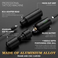 Ambition Ninja Ultra Wireless Tattoo Machine with Intelligent Billing Feature- Rotary Cartridge Pen with 1900mAh Wireless Tattoo Gun Coreless Motor Straight Drive Bar Equipment for Tattoo Artists - Image 4