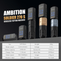 Ambition Soldier 270 S Wireless Tattoo Pen Machine, Rotary Tattoo Gun with 2400 mAh Battery, 270 g.cm Torque Brushless Motor, 5.0mm Stroke Cordless Tattoo Supply for Professional Artists - Image 6
