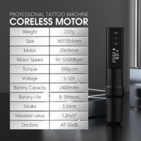 Wireless Tattoo Gun - Rotary Tattoo Cartridge Pen Custom Coreless Motor 2400mAh Power Supply Digital LED Display Professional for Tattoo Artist - Image 14