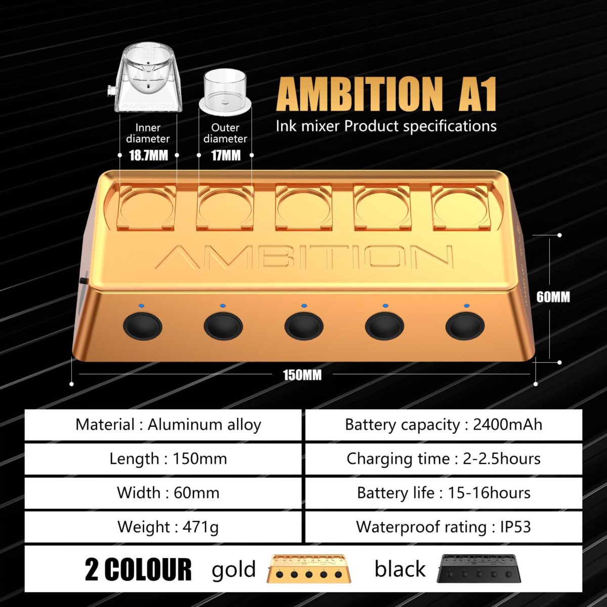 Tattoo Ink Mixer - Ambition A1 Wireless Colorant Mixer IP53 Waterproof 2400 mAh Battery Lab Vortex Mixer with 12pcs Color Cups, 200pcs Mixing Magnet Sticks for Tattoo Artists - Image 8