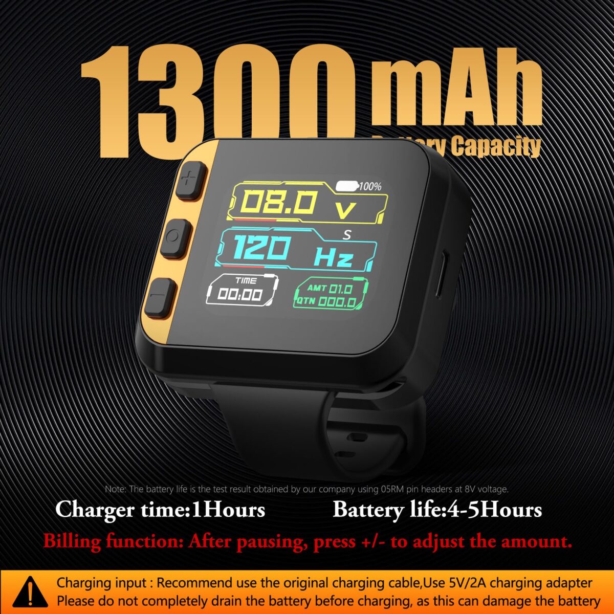 Tattoo Power Supply - Ambition S2 Touch Screen Tattoo Battery Wristband,1600mAh Portable Supply RCA Tattoo with LCD Touch Display Lithium Battery for Rotary Tattoo - Image 8