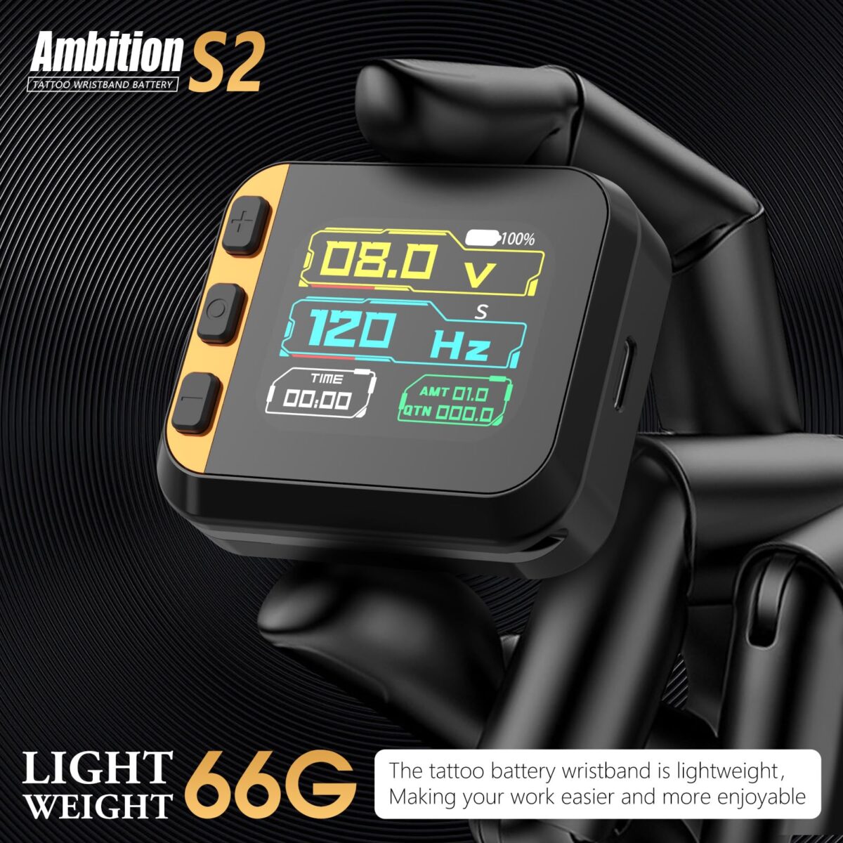 Tattoo Power Supply - Ambition S2 Touch Screen Tattoo Battery Wristband,1600mAh Portable Supply RCA Tattoo with LCD Touch Display Lithium Battery for Rotary Tattoo - Image 7