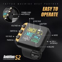 Tattoo Power Supply - Ambition S2 Touch Screen Tattoo Battery Wristband,1600mAh Portable Supply RCA Tattoo with LCD Touch Display Lithium Battery for Rotary Tattoo - Image 5