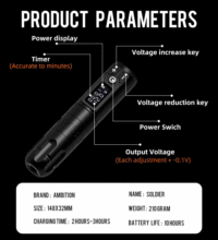 Ambition Soldier Rotary Battery Pen Tattoo Cartridge Machine with 2400mAh Wireless Power Japan Coreless Motor Digital LED Display Tattoo Equipment Supply for Professionals and Beginners Tattoo Artists - Image 6