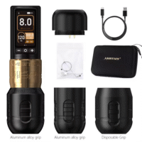 Ambition Soldier 270 Wireless Tattoo Machine, 270 g.cm Torque Brushless Motor Cordless Tattoo Gun, Rotary Tattoo Cartridge Pen with Dual 2400mAh Touchscreen Battery Supply for Artists