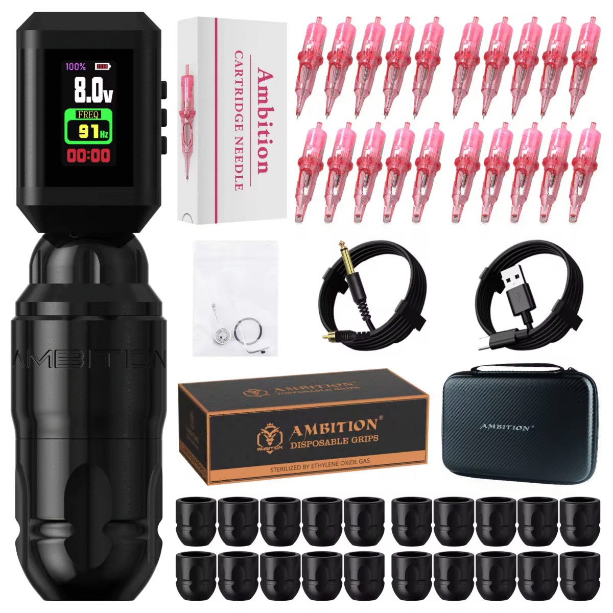 Ambition Lutin Rotary Tattoo Machine with 2Pcs Korall Tattoo Power Supply 2200mAh Straight Drive Bar - Wireless Tattoo Machine Short Tattoo Pen with Brushless Motor with RCA Cord for Tattoo Artist - Image 10