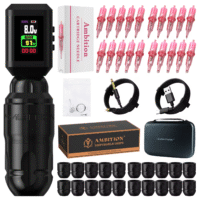 Ambition Lutin Rotary Tattoo Machine with 2Pcs Korall Tattoo Power Supply 2200mAh Straight Drive Bar - Wireless Tattoo Machine Short Tattoo Pen with Brushless Motor with RCA Cord for Tattoo Artist - Image 10
