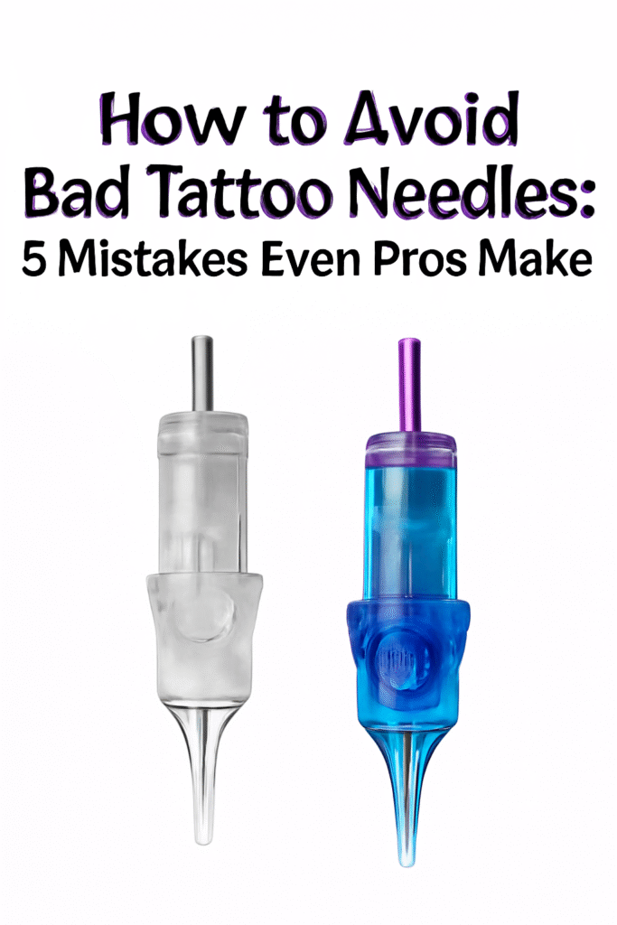Comparison of low-quality and high-quality tattoo needle cartridges, showing the difference in design and material quality.