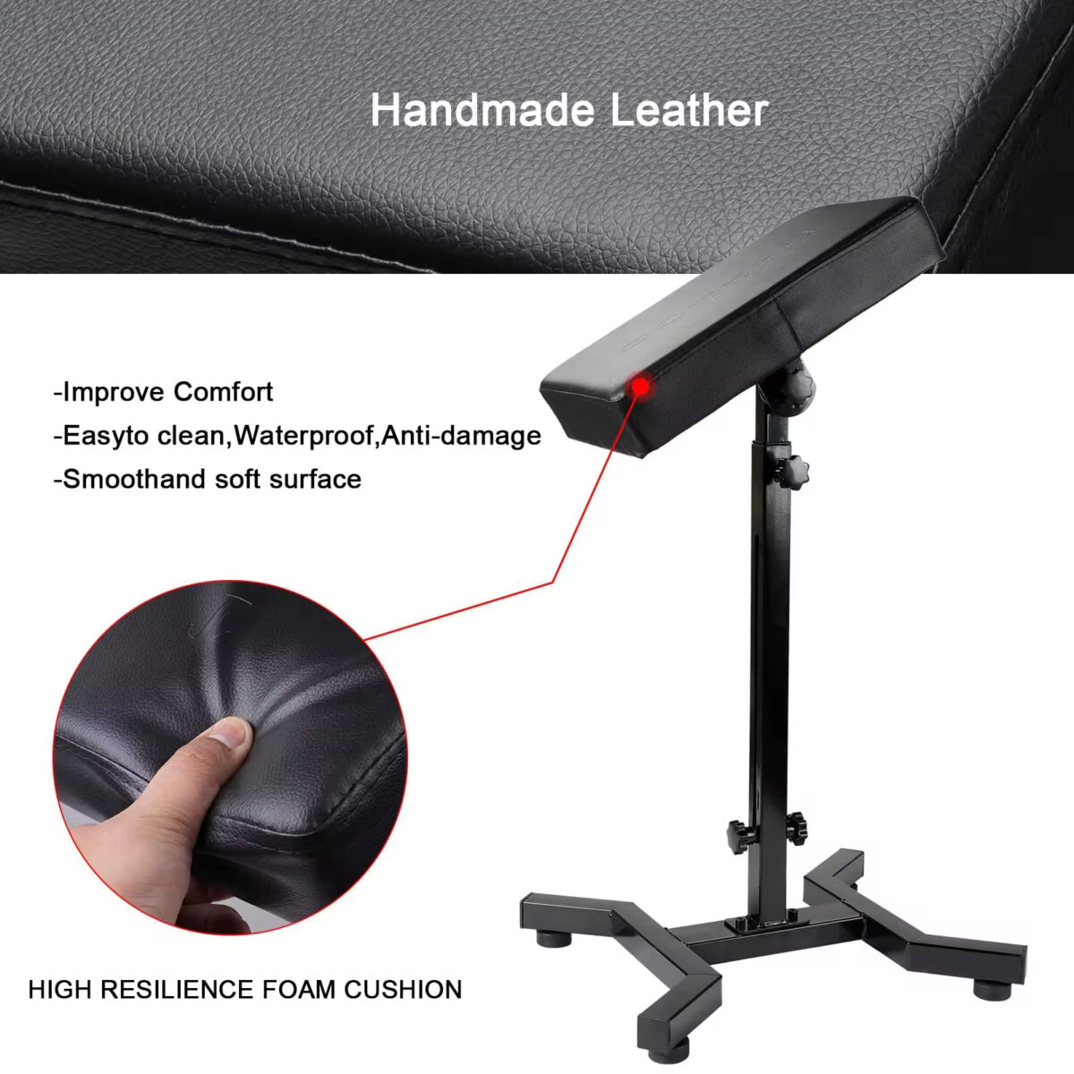 Tattoo Arm Rest Handmade Leather Detail – Soft, Waterproof, High - Resilience Foam