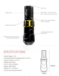 flux max wireless tattoo machine pen (4.0mm stroke, 2 batteries, coreless motor)
