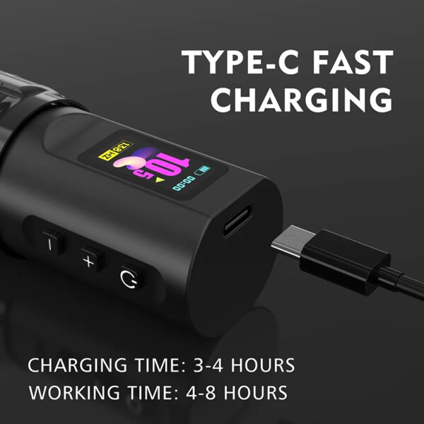 Check out the sleek black TOTOP rotary wireless tattoo pen! Features an HD screen for real - time settings, Type - C fast charging, and 2000mAh battery—ideal for pro tattoo artists.