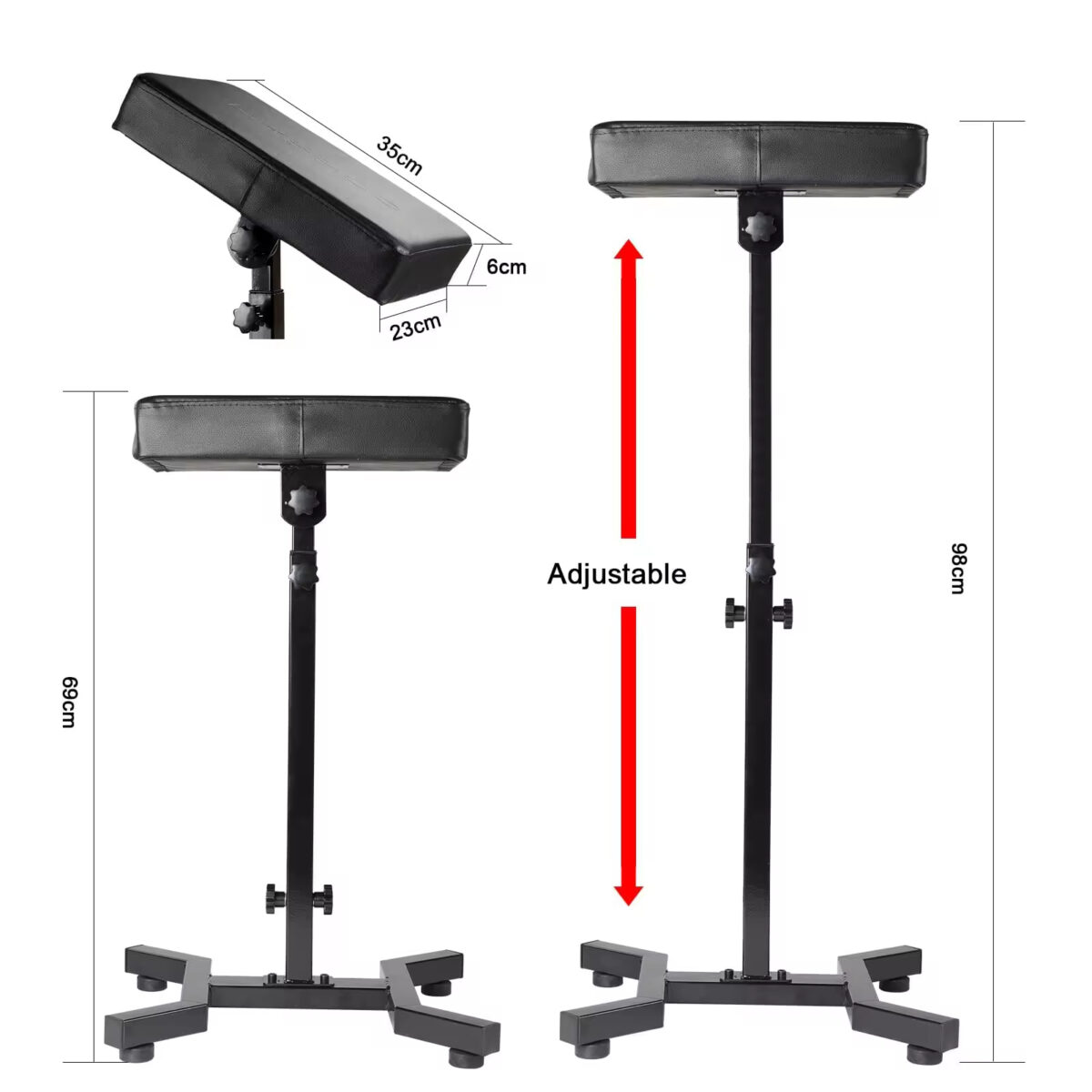Tattoo Arm Rest Dimensions – 69-98cm Height Adjustment & 35x23x6cm Panel