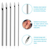 Sharp tip of sterilized piercing needle for precise ear piercing
