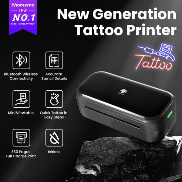 Mini tattoo stencil printer with Bluetooth, portable design, high-precision stencil printing for artists