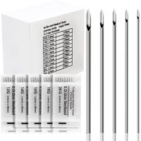 Stainless steel sterilized piercing needles in multi-gauge sizes (16G, 18G) for ear, nose, body piercing