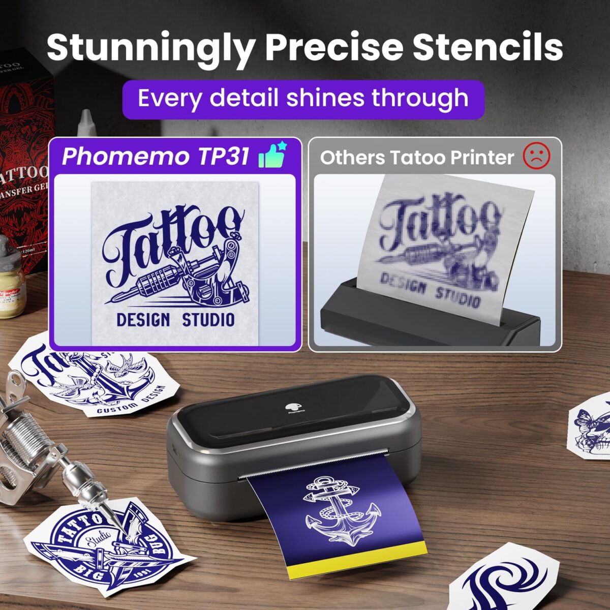 mini tattoo stencil printer bluetooth, portable, high precision for tattoo artists