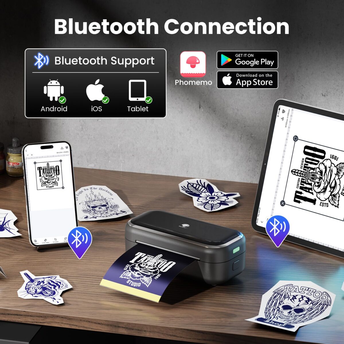 mini tattoo stencil printer bluetooth, portable, high precision for tattoo artists