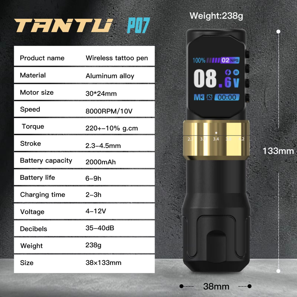 Professional Wireless Tattoo Pen – Long Battery Life & Adjustable Settings