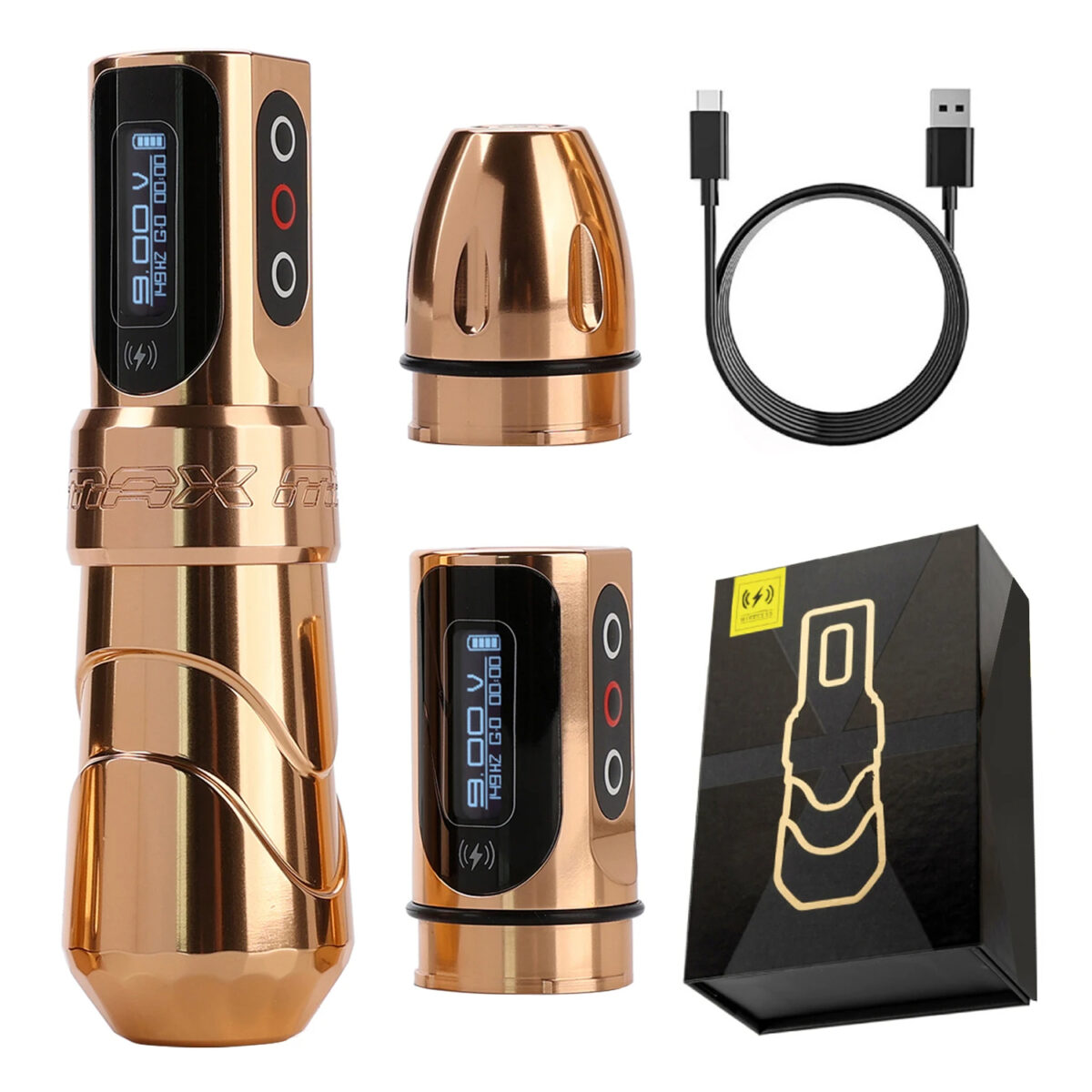 flux max wireless tattoo machine pen (4.0mm stroke, 2 batteries, coreless motor)