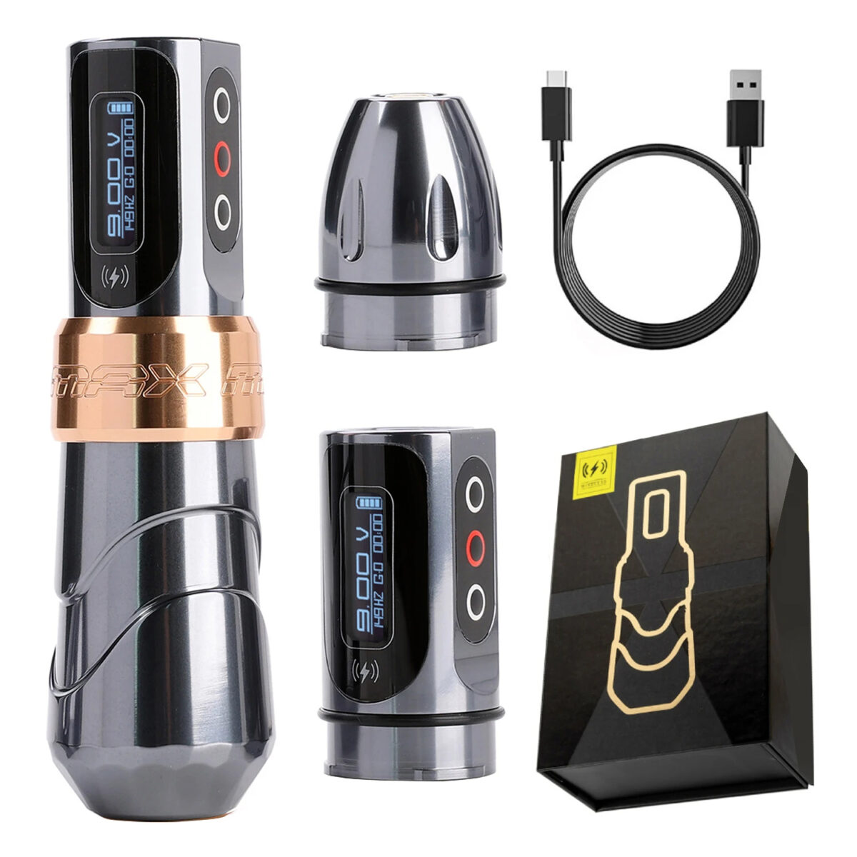 flux max wireless tattoo machine pen (4.0mm stroke, 2 batteries, coreless motor)