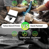 Portable tattoo stencil printer with Bluetooth/USB, high-res, multi-device compatibility & smart app for customization