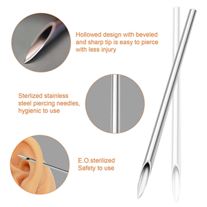 Sharp tip of sterilized piercing needle for precise ear piercing