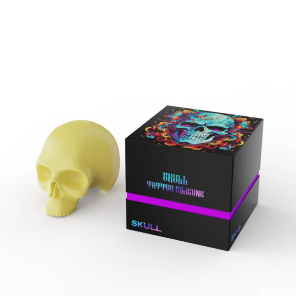 Yellow Silicone Skull Tattoo Practice Skin with Packaging Box - Realistic Training Model