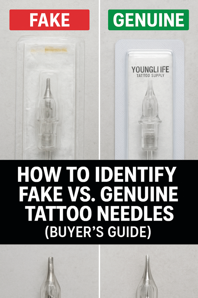 Side-by-side comparison of fake vs. genuine tattoo needle cartridges – buyer’s guide for tattoo artists