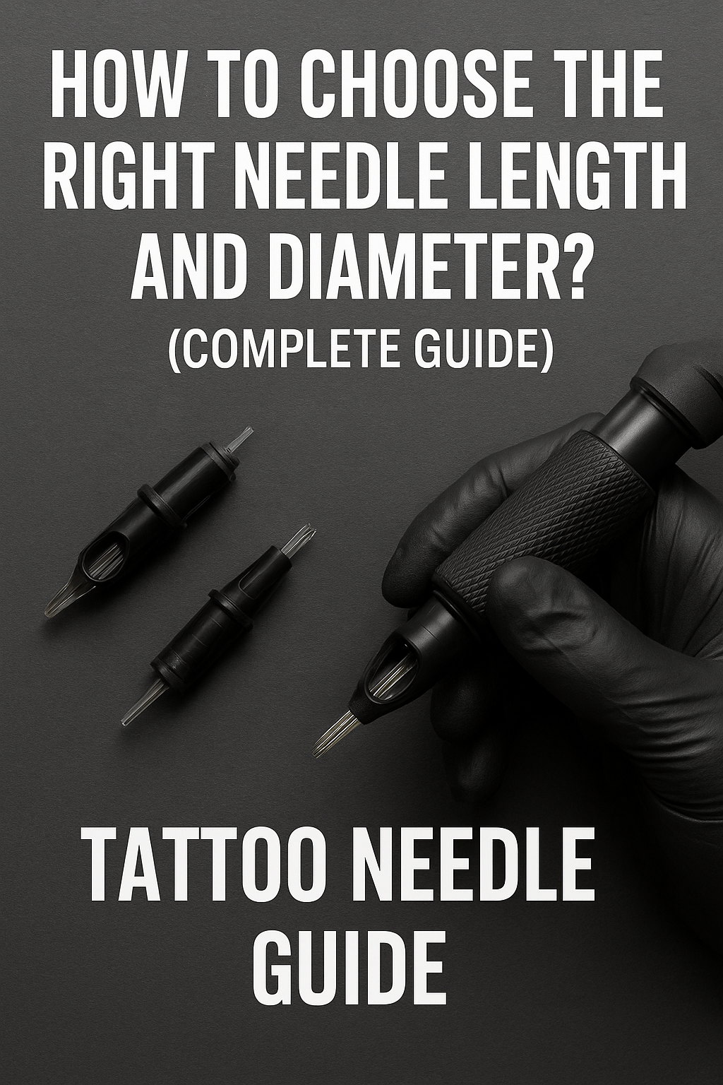 Close-up of tattoo needles and machine with guide on choosing the right needle length and diameter