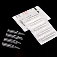 Sterile disposable tattoo tips – clear, individually packed single-use tattoo tube tips for professional tattoo artists and studios.