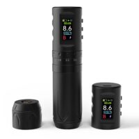 Wireless tattoo pen machine with LCD display and adjustable voltage, professional rotary tattoo kit for artists and studios.