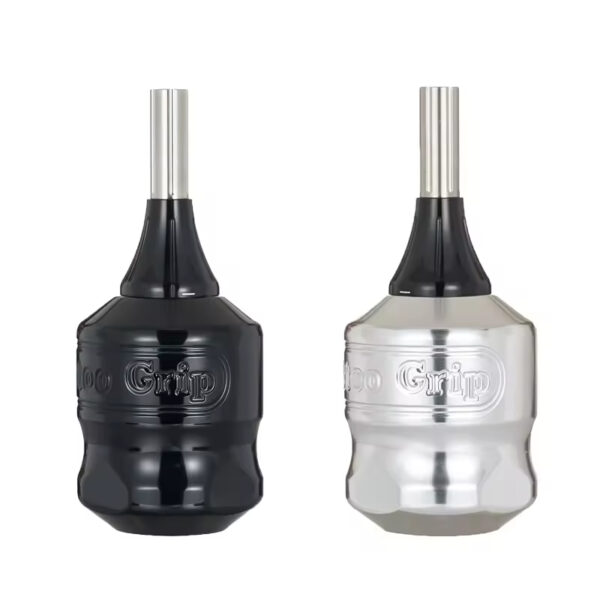 Professional Adjustable Aluminum Tattoo Grip for Cartridge Needles – Black & Silver