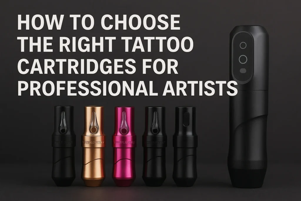 Professional tattoo cartridges in different configurations for artists