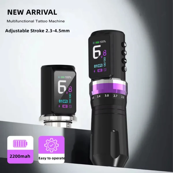 2025 New Wireless Tattoo Machine Pen with Adjustable Stroke 2.3–4.5mm and 2200mAh Battery